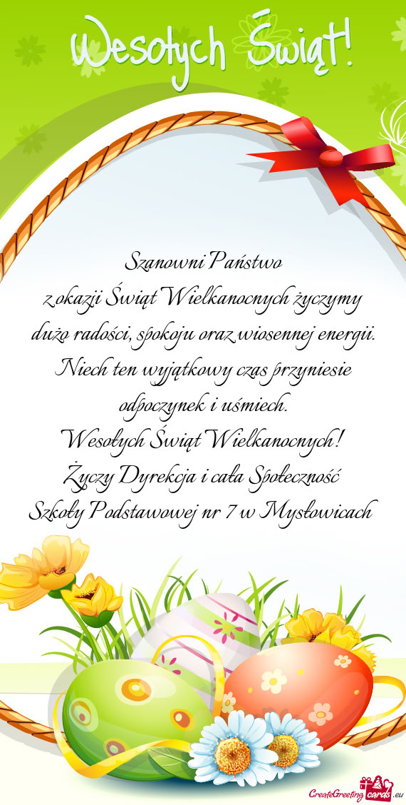 Z okazji Świąt Wielkanocnych życzymy dużo radości, spokoju oraz wiosennej energii