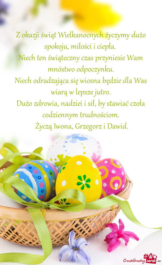 Z okazji świąt Wielkanocnych życzymy dużo spokoju, miłości i ciepła