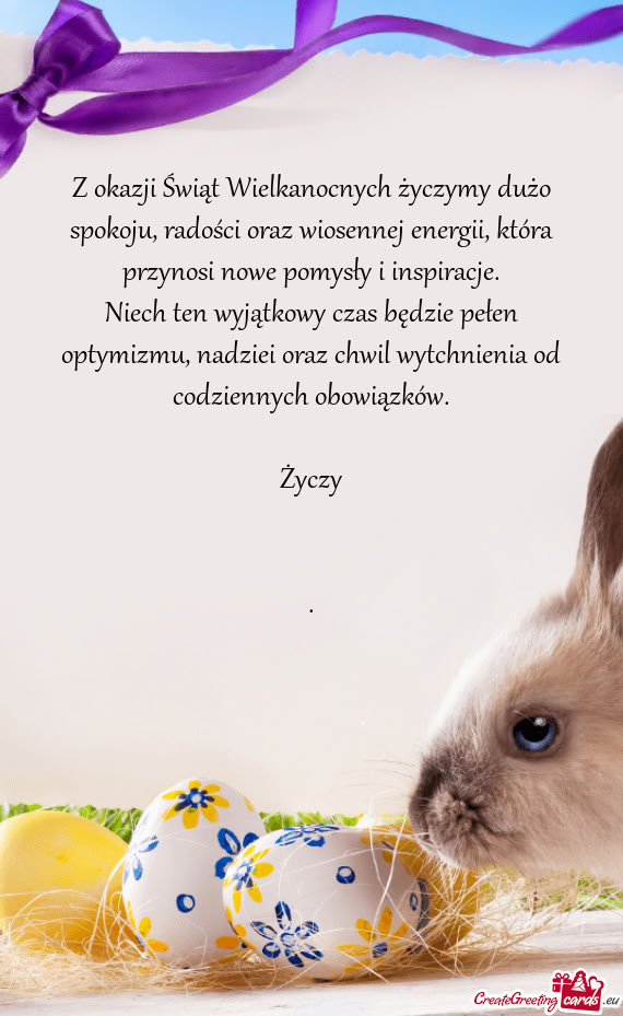 Z okazji Świąt Wielkanocnych życzymy dużo spokoju, radości oraz wiosennej energii, która przyn