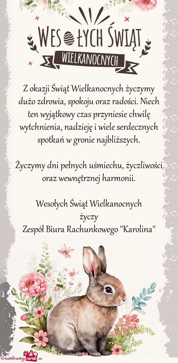 Z okazji Świąt Wielkanocnych życzymy dużo zdrowia, spokoju oraz radości. Niech ten wyjątkowy c