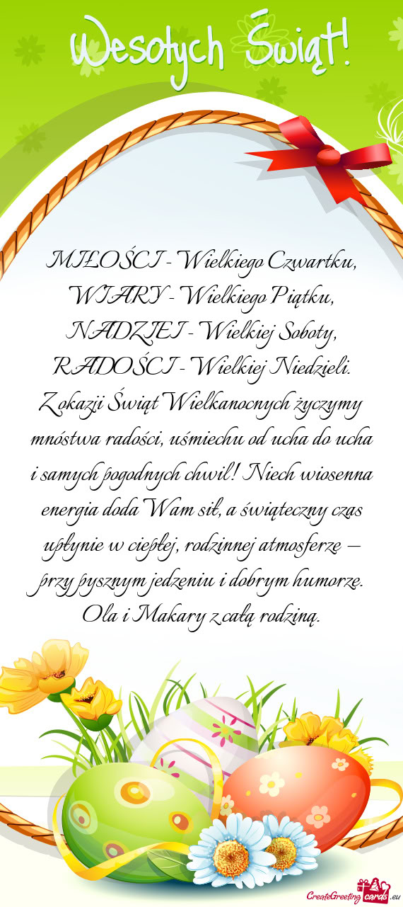 Z okazji Świąt Wielkanocnych życzymy mnóstwa radości