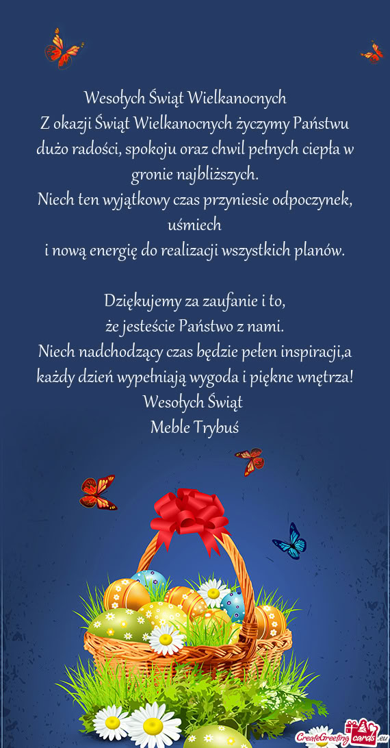 Z okazji Świąt Wielkanocnych życzymy Państwu dużo radości, spokoju oraz chwil pełnych ciepła