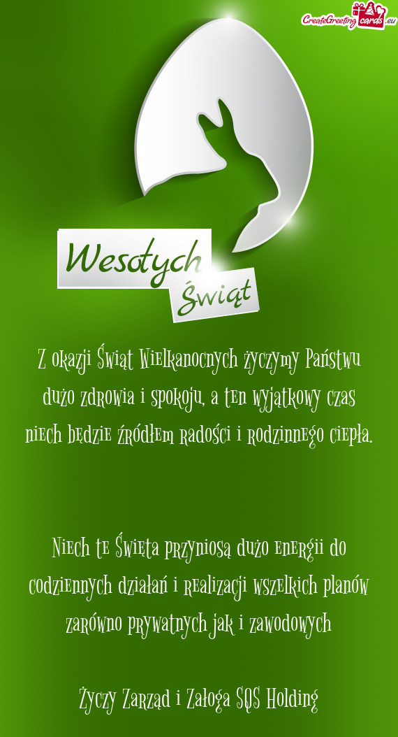 Z okazji Świąt Wielkanocnych życzymy Państwu dużo zdrowia i spokoju, a ten wyjątkowy czas niec