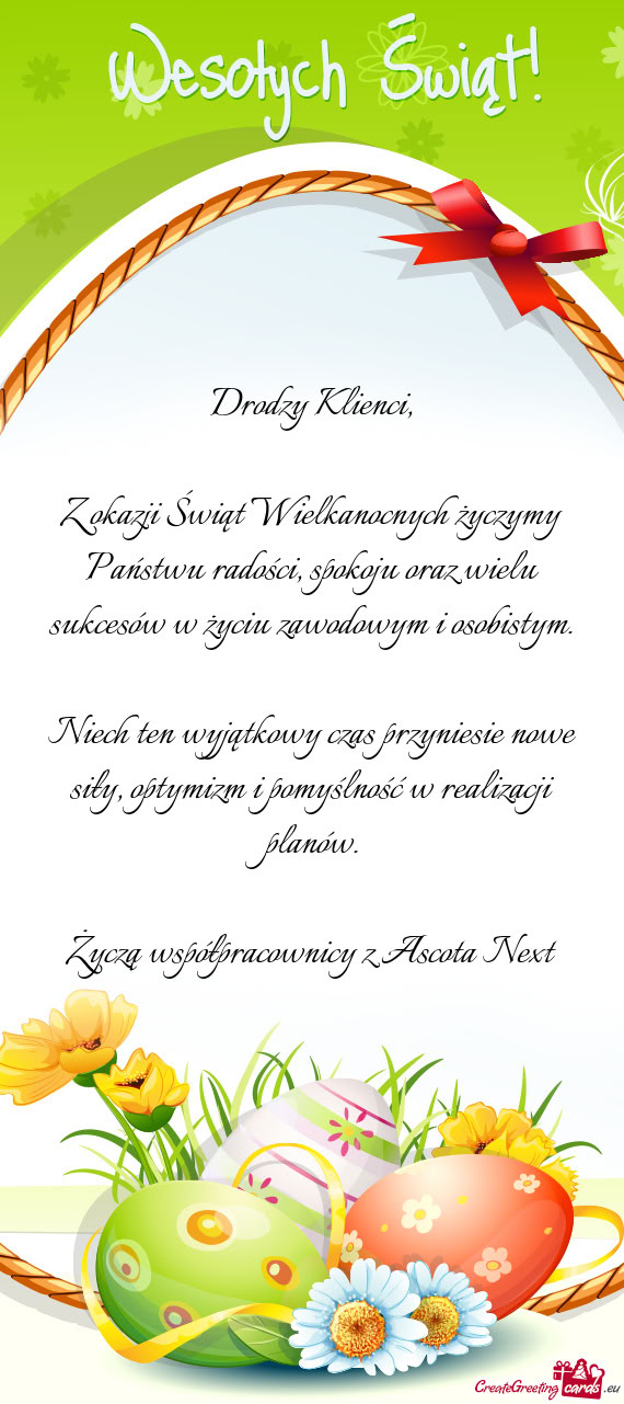 Z okazji Świąt Wielkanocnych życzymy Państwu radości, spokoju oraz wielu sukcesów w życiu zaw