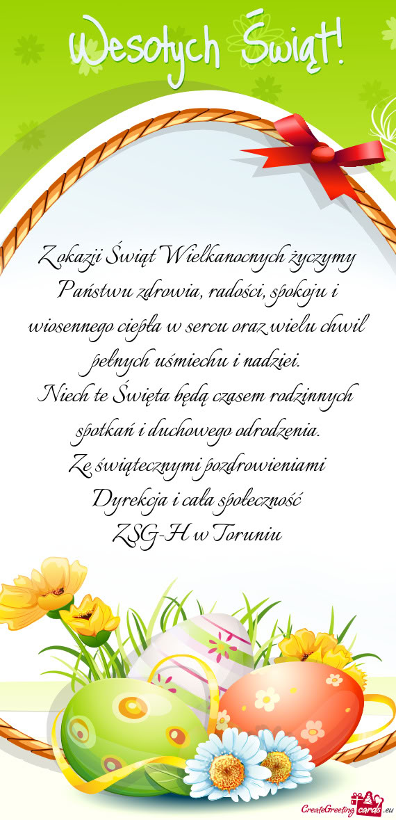 Z okazji Świąt Wielkanocnych życzymy Państwu zdrowia, radości, spokoju i wiosennego ciepła w s