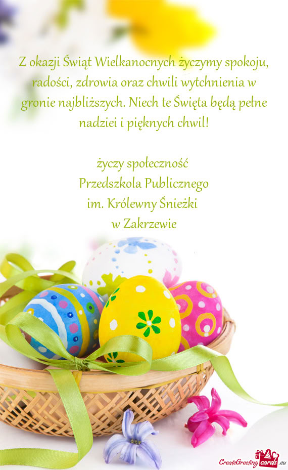 Z okazji Świąt Wielkanocnych życzymy spokoju, radości, zdrowia oraz chwili wytchnienia w gronie