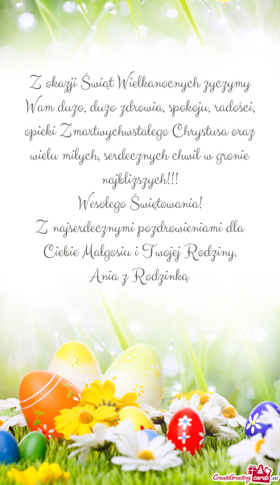 Z okazji Świąt Wielkanocnych życzymy Wam dużo, dużo zdrowia, spokoju, radości, opieki Zmartwyc