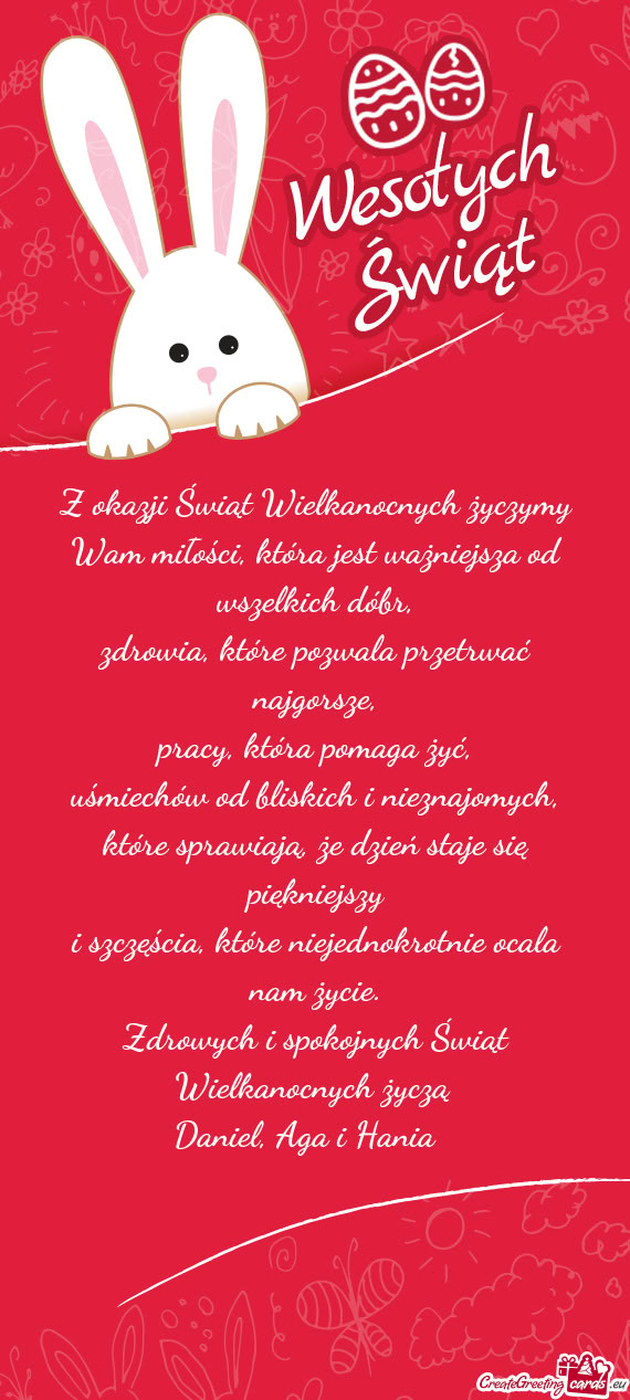 Z okazji Świąt Wielkanocnych życzymy Wam miłości