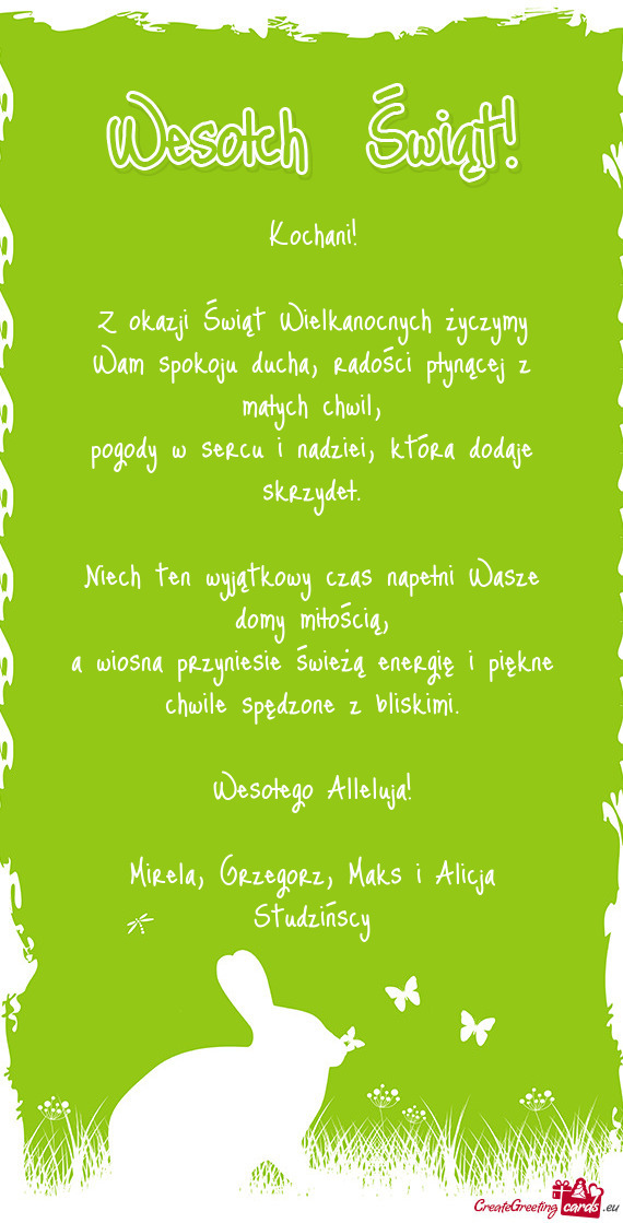 Z okazji Świąt Wielkanocnych życzymy Wam spokoju ducha, radości płynącej z małych chwil