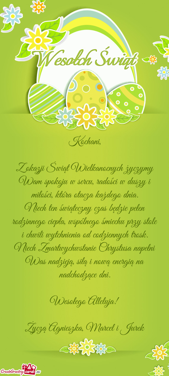 Z okazji Świąt Wielkanocnych życzymy Wam spokoju w sercu, radości w duszy i miłości, która ot