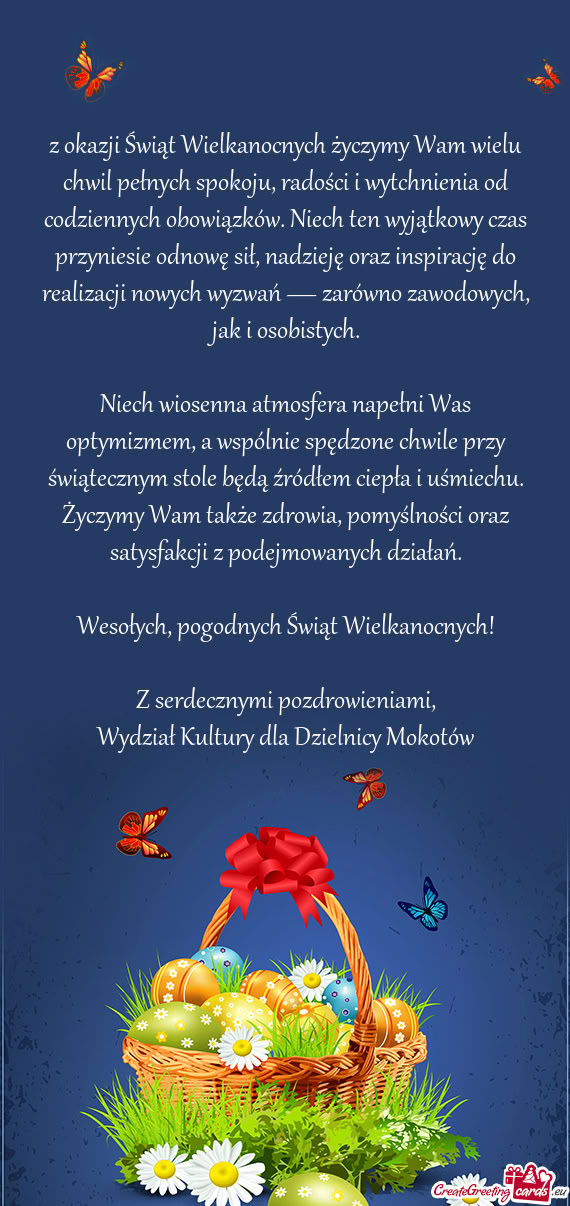 Z okazji Świąt Wielkanocnych życzymy Wam wielu chwil pełnych spokoju, radości i wytchnienia od