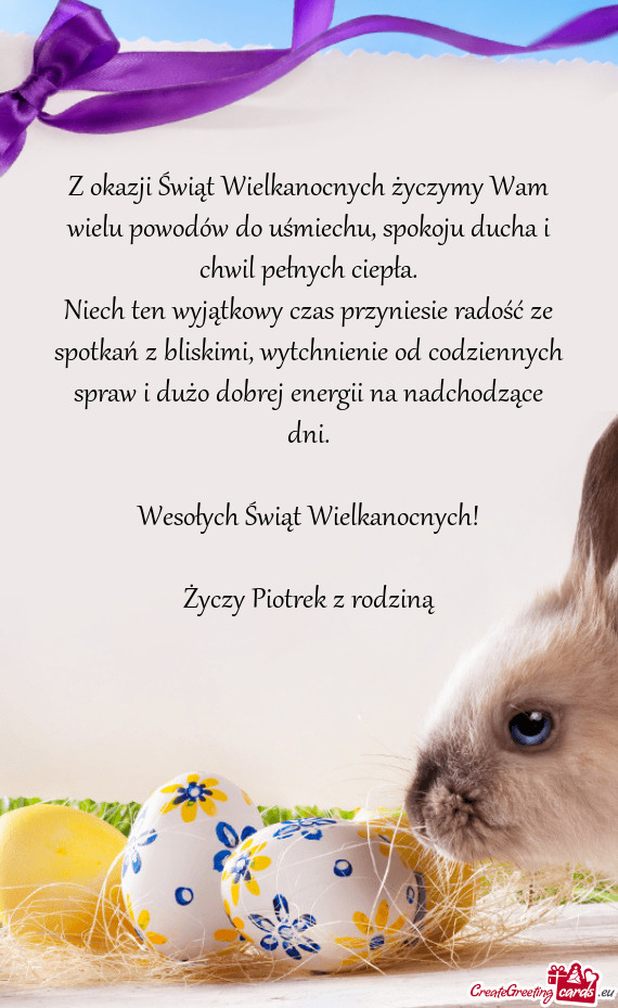 Z okazji Świąt Wielkanocnych życzymy Wam wielu powodów do uśmiechu, spokoju ducha i chwil pełn