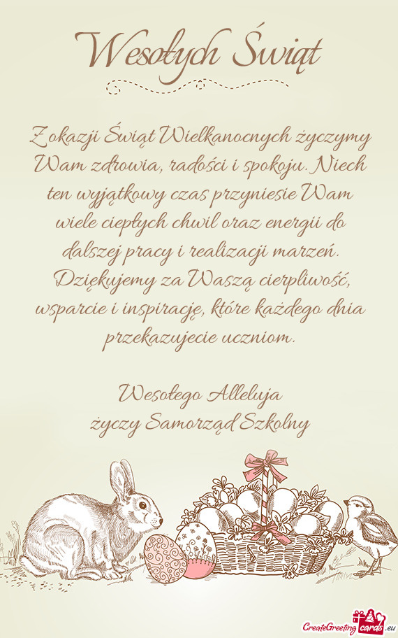 Z okazji Świąt Wielkanocnych życzymy Wam zdrowia, radości i spokoju. Niech ten wyjątkowy czas p