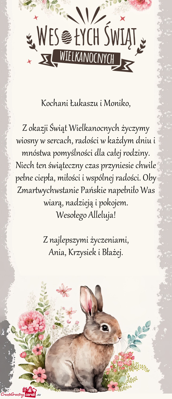 Z okazji Świąt Wielkanocnych życzymy wiosny w sercach, radości w każdym dniu i mnóstwa pomyśl