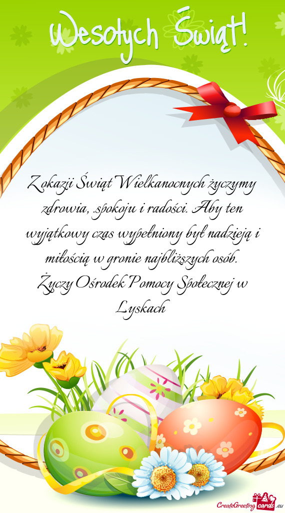 Z okazji Świąt Wielkanocnych życzymy zdrowia, .spokoju i radości. Aby ten wyjątkowy czas wypeł