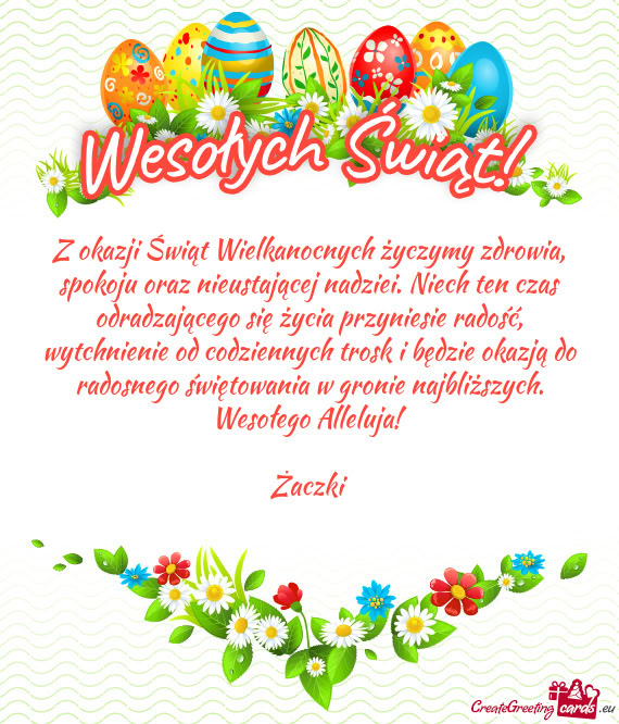 Z okazji Świąt Wielkanocnych życzymy zdrowia, spokoju oraz nieustającej nadziei. Niech ten czas
