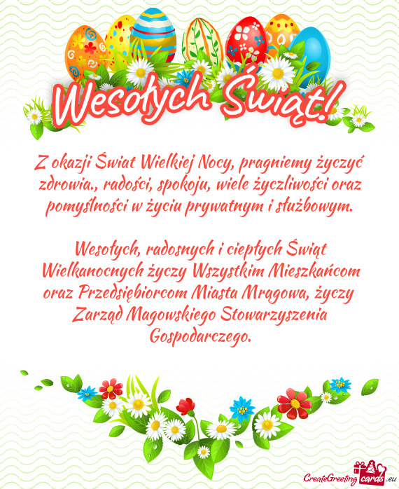 Z okazji Świat Wielkiej Nocy, pragniemy życzyć zdrowia., radości, spokoju, wiele życzliwości o