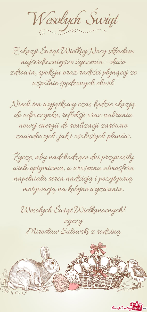 Z okazji Świąt Wielkiej Nocy składam