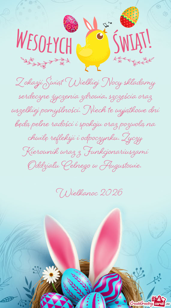 Z okazji Świąt Wielkiej Nocy składamy serdeczne życzenia zdrowia,