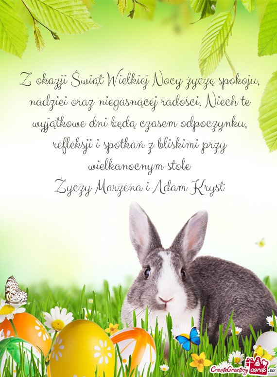 Z okazji Świąt Wielkiej Nocy życzę spokoju