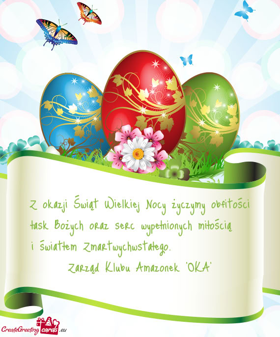 Z okazji Świąt Wielkiej Nocy życzymy obfitości łask Bożych oraz serc wypełnionych miłością