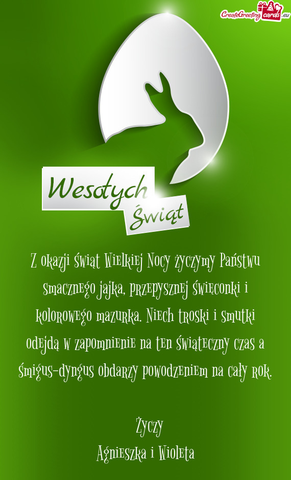 Z okazji świąt Wielkiej Nocy życzymy Państwu smacznego jajka, przepysznej święconki i kolorowe