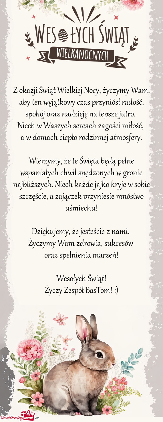 Z okazji Świąt Wielkiej Nocy, życzymy Wam, aby ten wyjątkowy czas przyniósł radość, spokój
