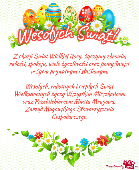 Z okazji Świat Wielkiej Nocy, życzymy zdrowia, radości, spokoju, wiele życzliwości oraz pomyśl