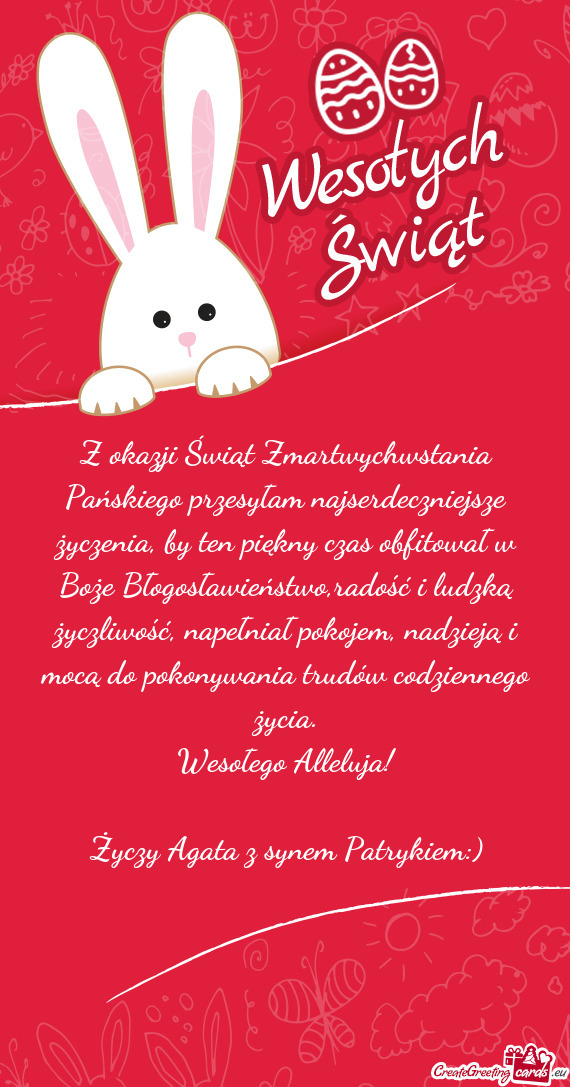 Z okazji Świąt Zmartwychwstania Pańskiego przesyłam najserdeczniejsze życzenia, by ten piękny