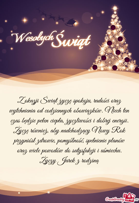 Z okazji Świąt życzę spokoju, radości oraz wytchnienia od codziennych obowiązków. Niech ten c