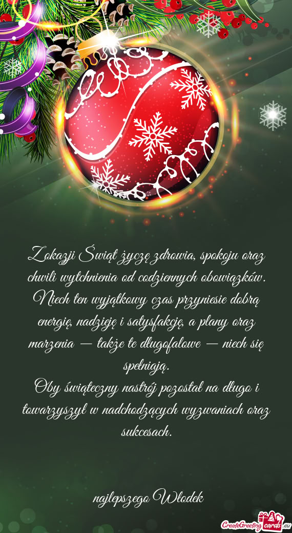 Z okazji Świąt życzę zdrowia, spokoju oraz chwili wytchnienia od codziennych obowiązków. Niech