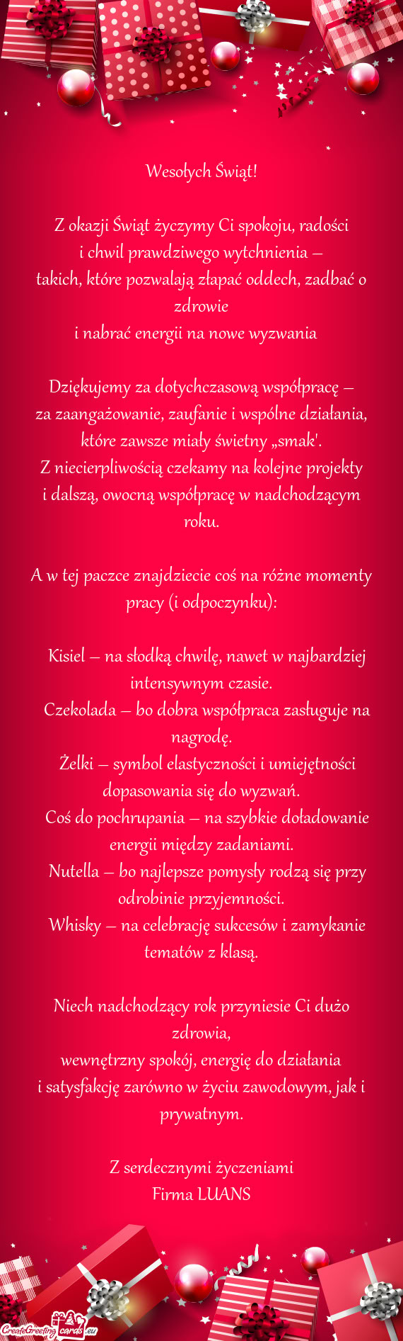 Z okazji Świąt życzymy Ci spokoju, radości