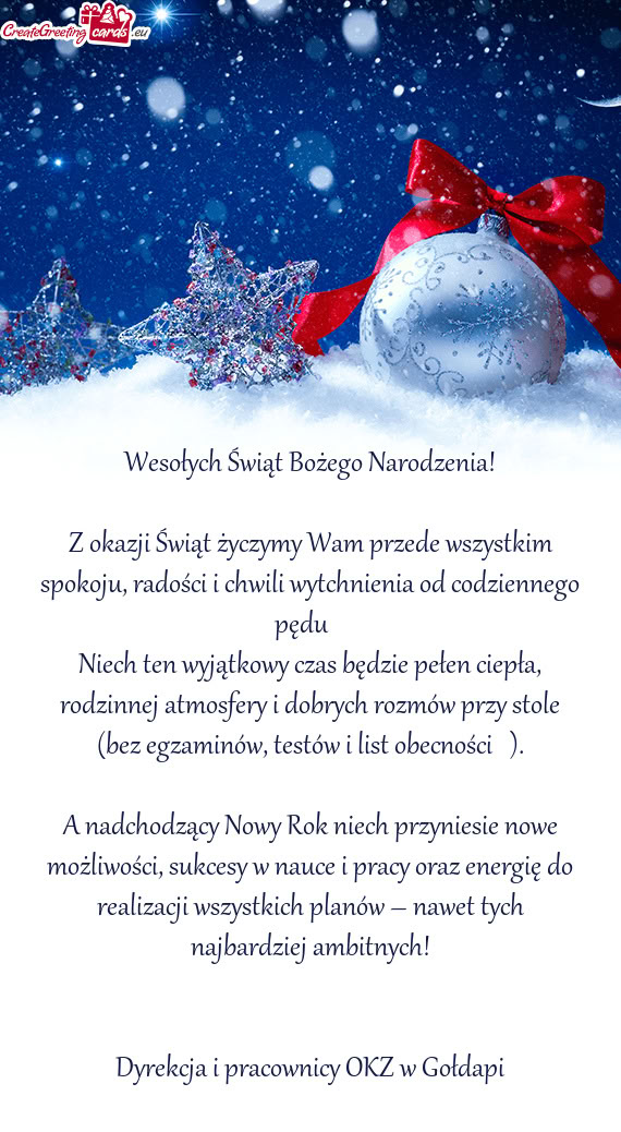 Z okazji Świąt życzymy Wam przede wszystkim spokoju, radości i chwili wytchnienia od codziennego