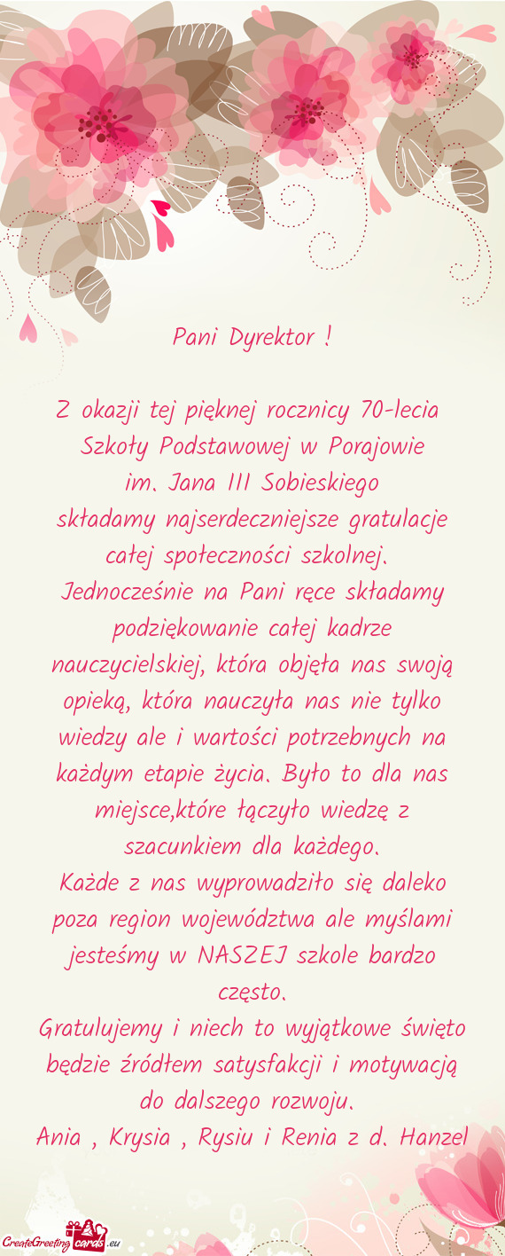 Z okazji tej pięknej rocznicy 70-lecia