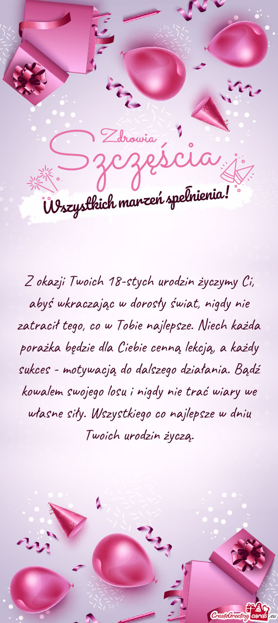 Z okazji Twoich 18-stych urodzin życzymy Ci