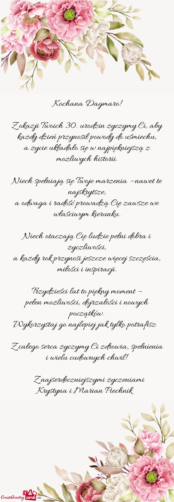 Z okazji Twoich 30. urodzin życzymy Ci, aby każdy dzień przynosił powody do uśmiechu