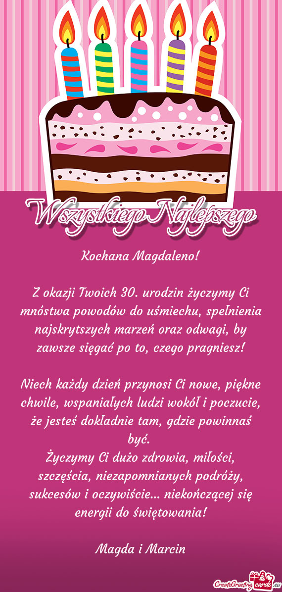 Z okazji Twoich 30. urodzin życzymy Ci mnóstwa powodów do uśmiechu, spełnienia najskrytszych ma
