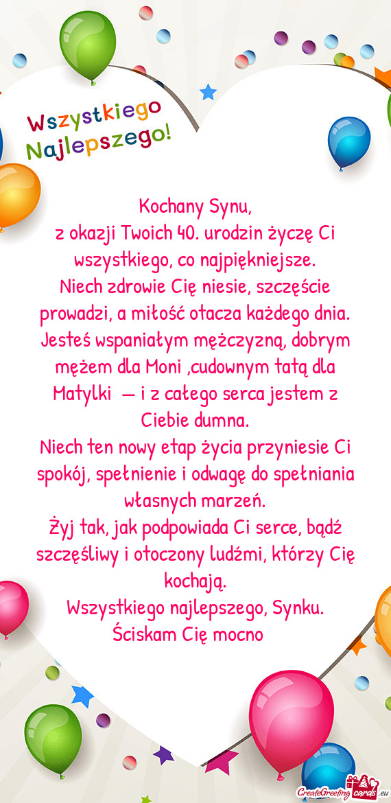 Z okazji Twoich 40. urodzin życzę Ci wszystkiego, co najpiękniejsze