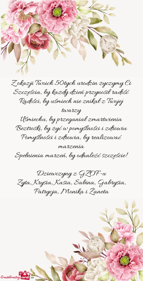 Z okazji Twoich 50tych urodzin życzymy Ci