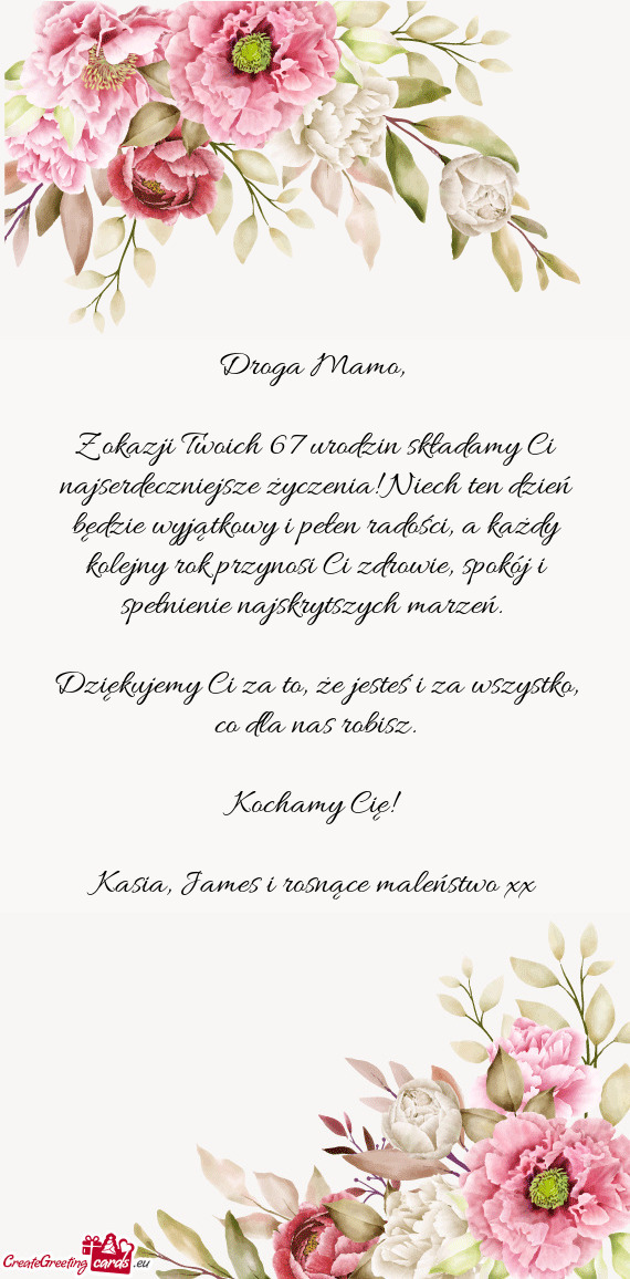 Z okazji Twoich 67 urodzin składamy Ci najserdeczniejsze życzenia! Niech ten dzień będzie wyjąt