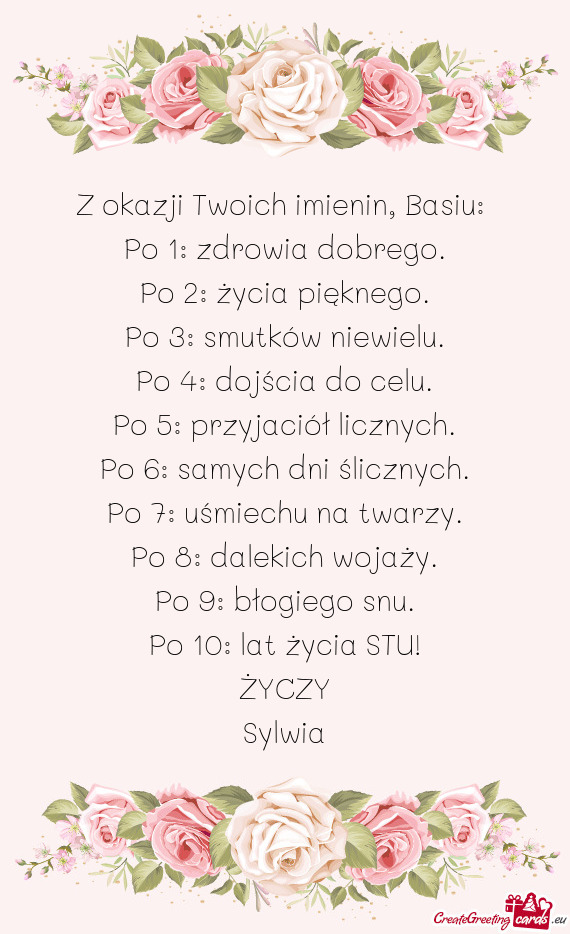 Z okazji Twoich imienin, Basiu