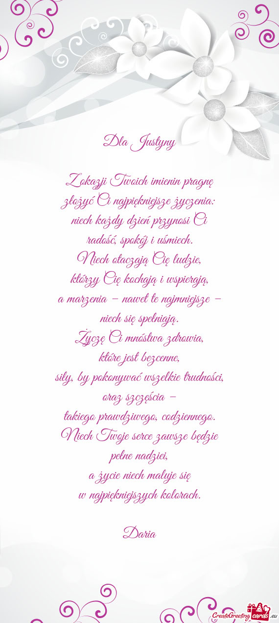 Z okazji Twoich imienin pragnę