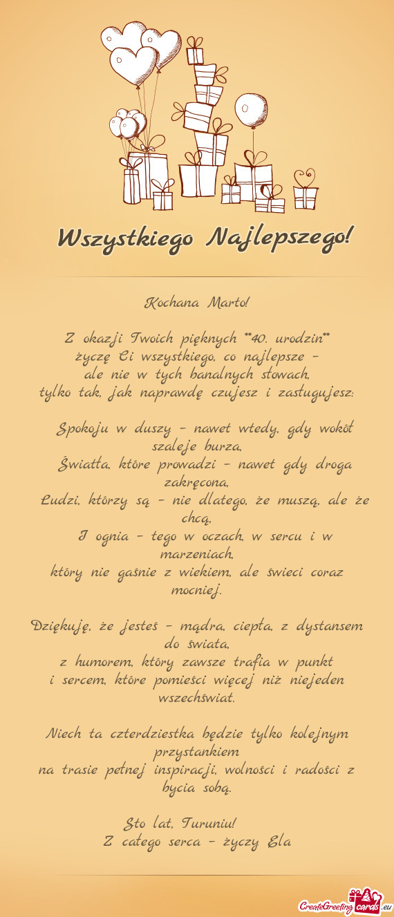 Z okazji Twoich pięknych **40. urodzin