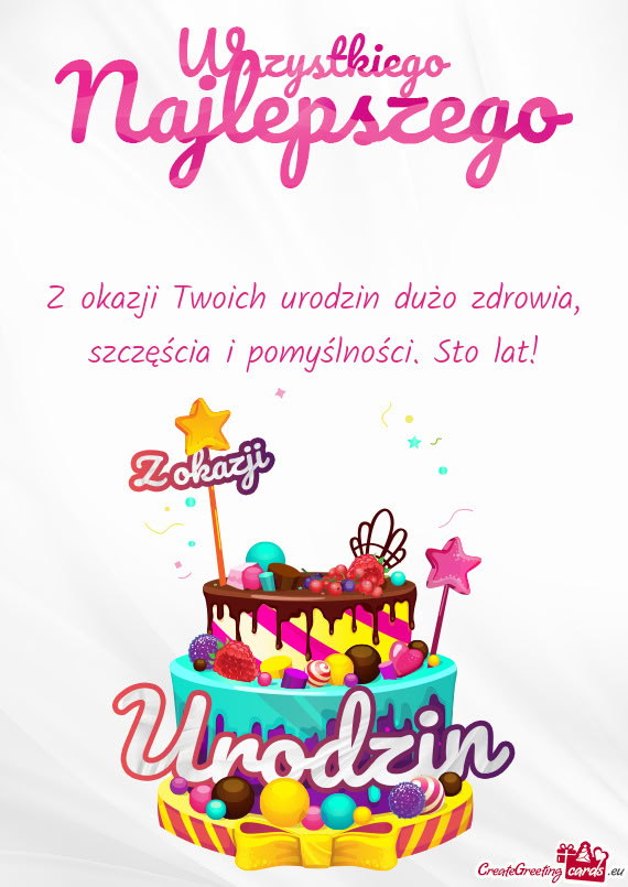 Z okazji Twoich urodzin dużo zdrowia, szczęścia i pomyślności. Sto lat