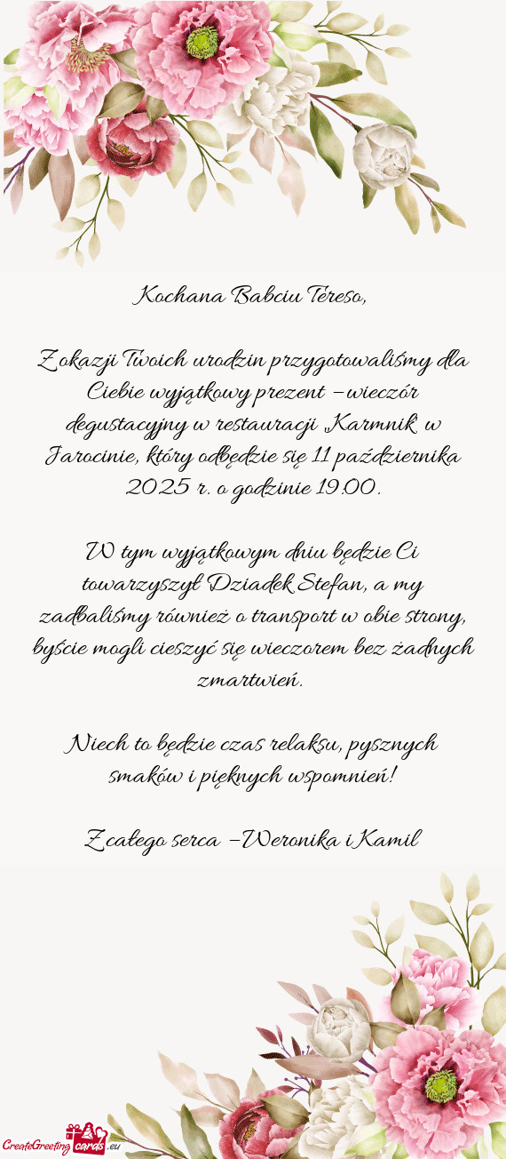 Z okazji Twoich urodzin przygotowaliśmy dla Ciebie wyjątkowy prezent – wieczór degustacyjny w r