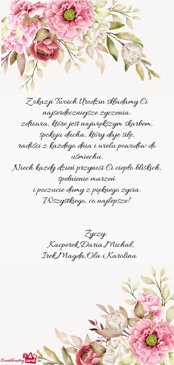 Z okazji Twoich Urodzin składamy Ci najserdeczniejsze życzenia