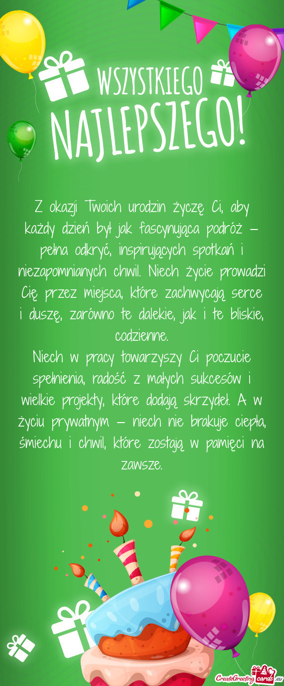 Z okazji Twoich urodzin życzę Ci, aby każdy dzień był jak fascynująca podróż — pełna odkr
