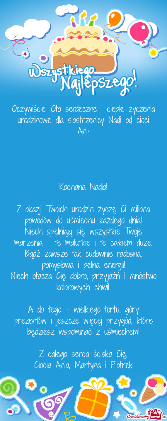 Z okazji Twoich urodzin życzę Ci miliona powodów do uśmiechu każdego dnia