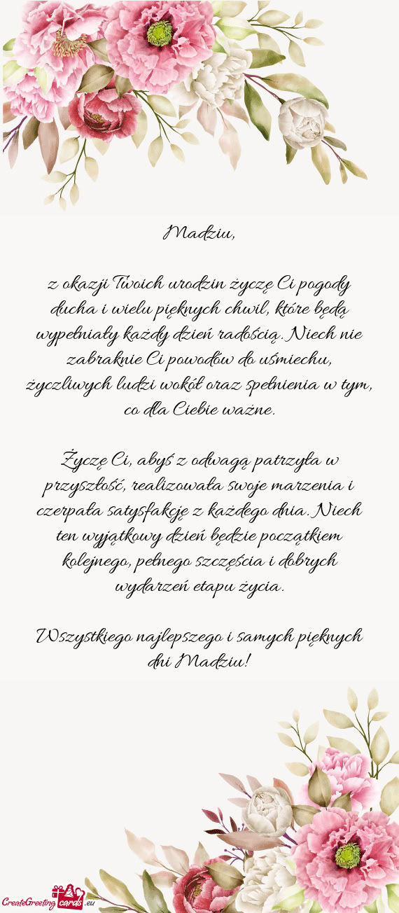 Z okazji Twoich urodzin życzę Ci pogody ducha i wielu pięknych chwil, które będą wypełniały