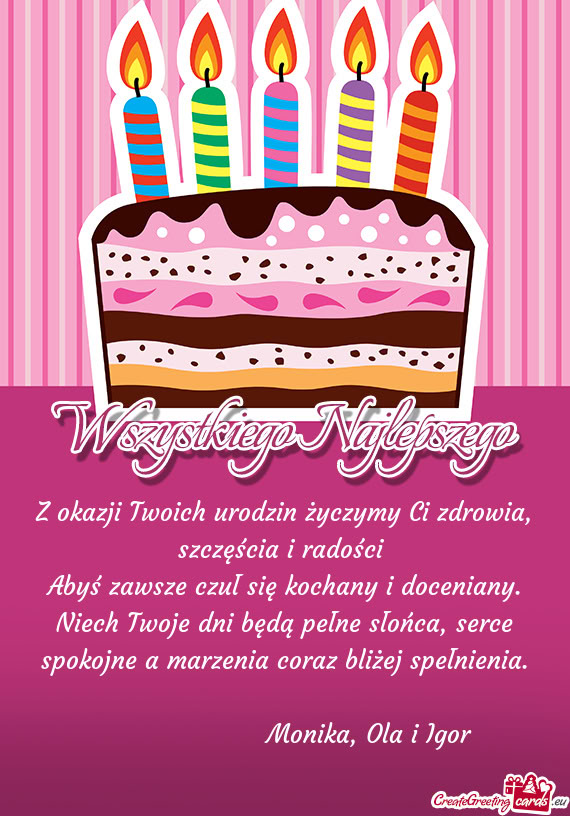 Z okazji Twoich urodzin życzymy Ci zdrowia, szczęścia i radości